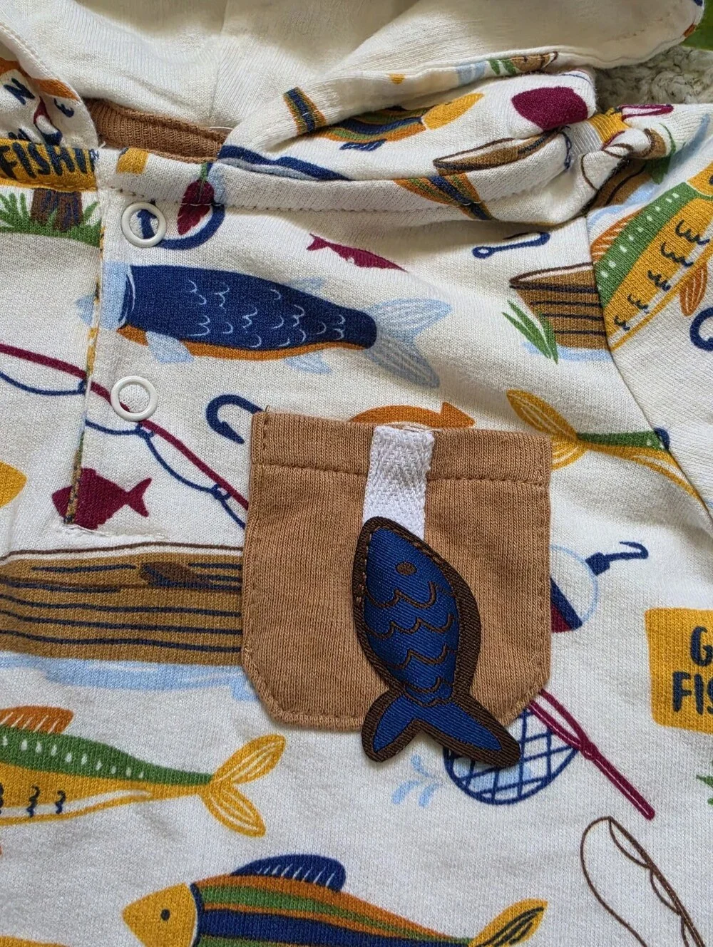 Baby Boys Gone Fishin' Hooded Romper (12-18 Months)